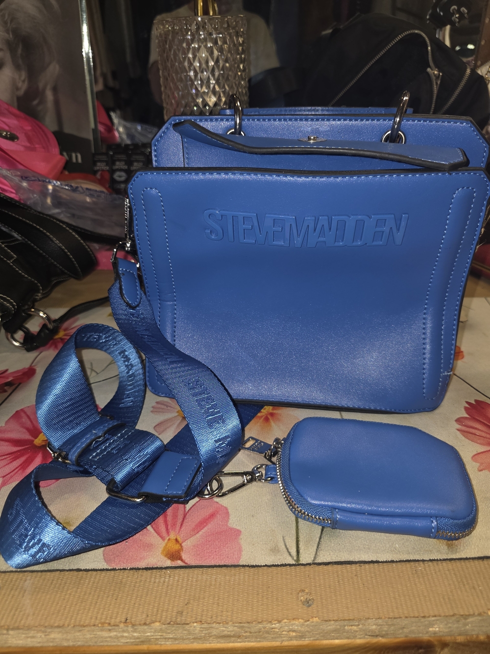 Steve Madden Blue Crossbody Bag with Detachable Strap and Coin Pouch